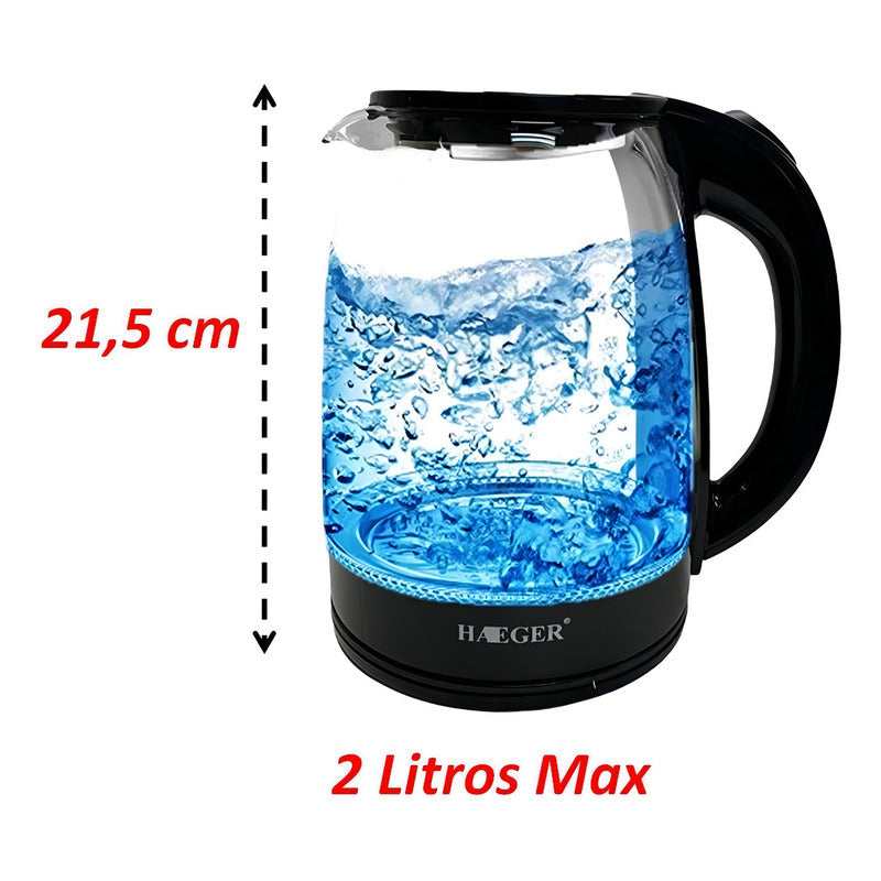 Hervidor De Agua Haeger Vidrio 2l Negro 600w Corte Automático