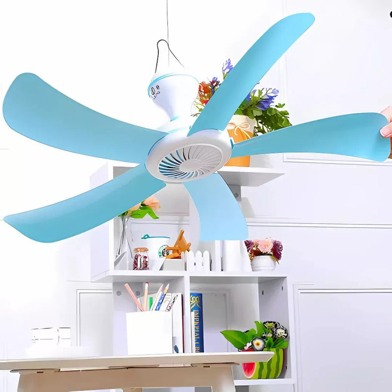 Ventilador 5 Aspas Colgante Con Enchufe A La Corriente 55 Cm 50 Blanco Celeste 30 5