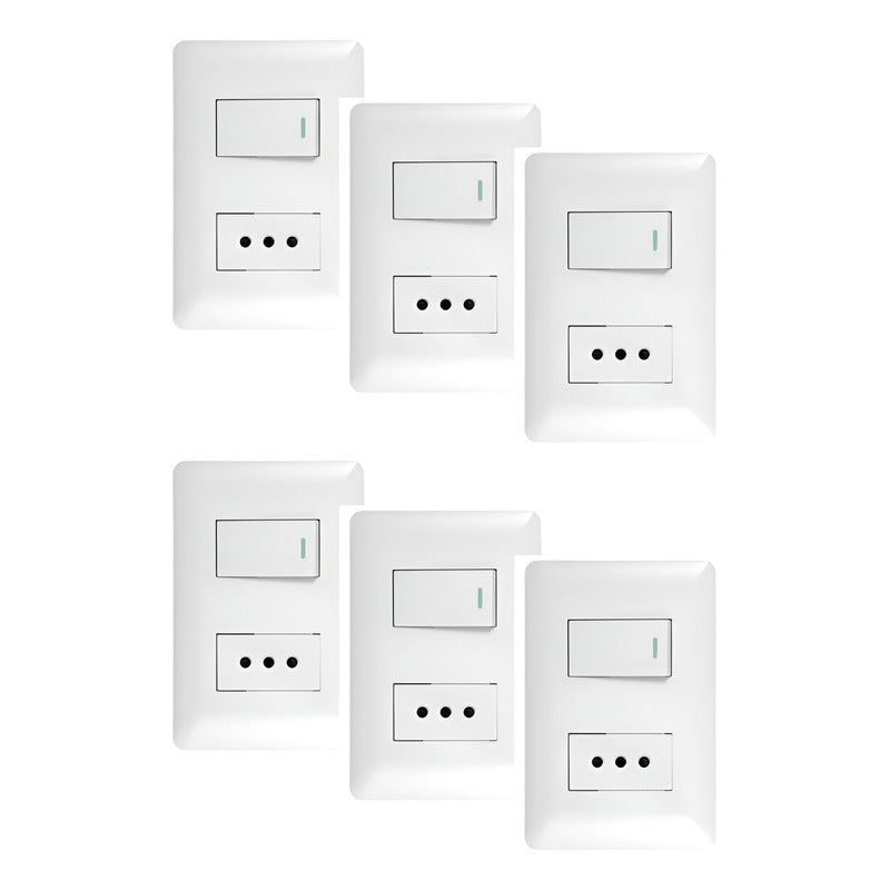 Pack X3 Interructor Tomacorriente 10a 250v Hogar Oficina Blanco