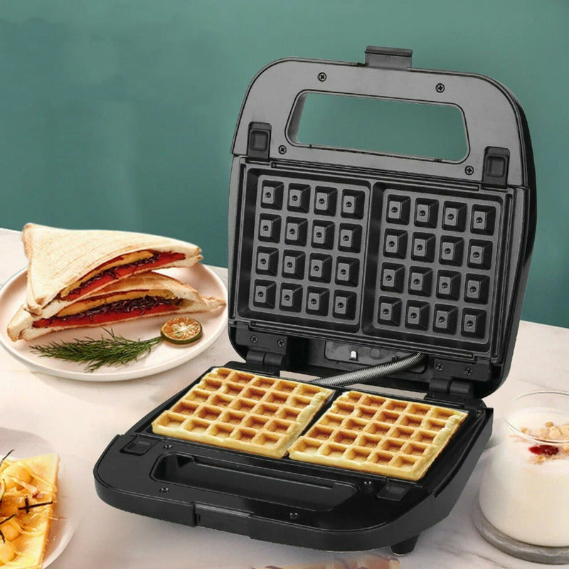 Wafflera 3 En 1 Genérica Tostador Grill De Carne Teflon Gris Oscuro