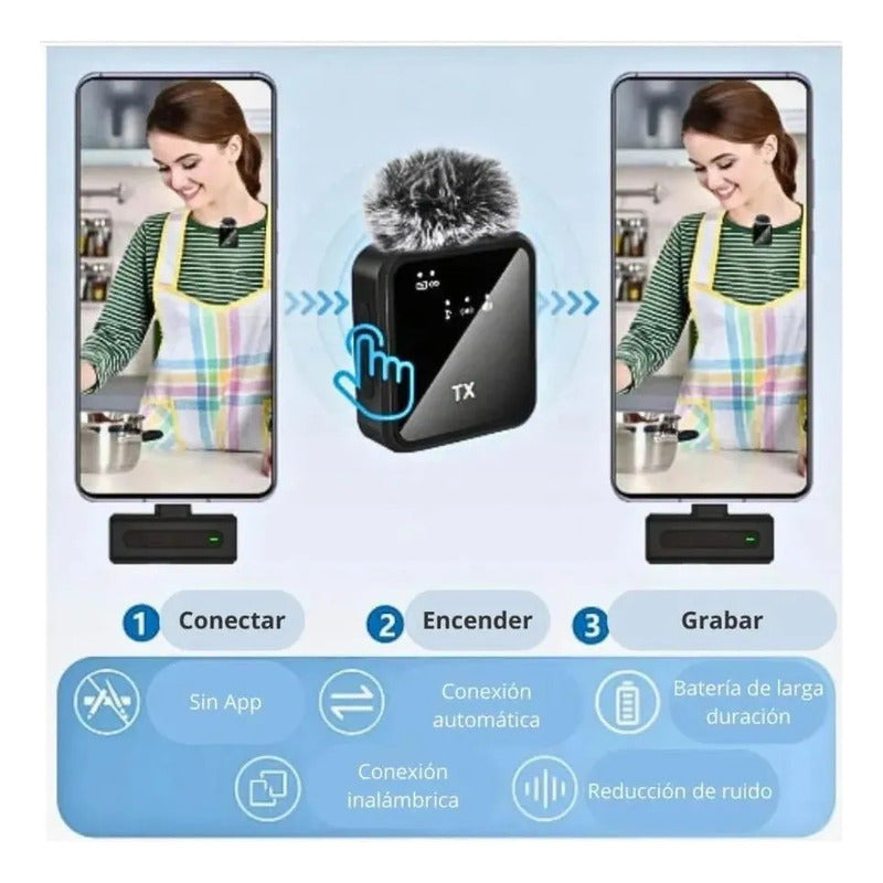 Pack 2 Microfonos Inalambrico Dual Para iPhone Y Android- Pe Negro