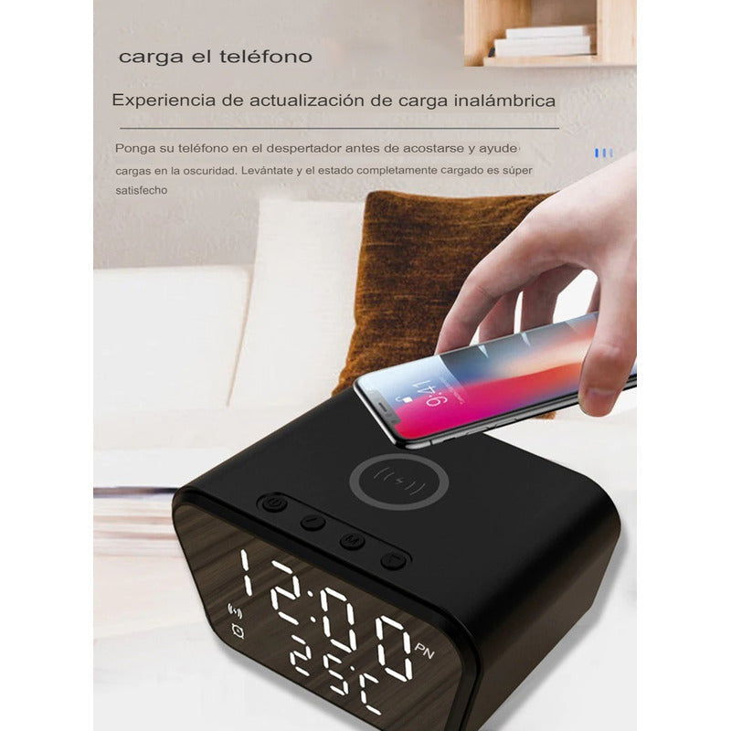 Reloj Despertador Con Cargador Inalámbrico Y Termómetro Negro
