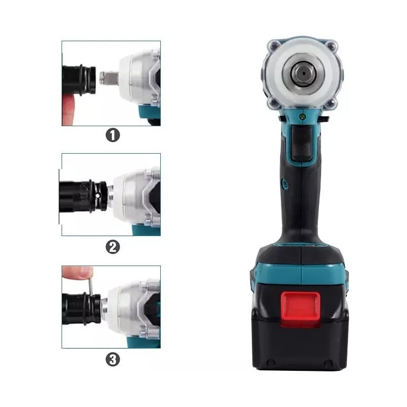 Llave Impacto Inalambrico 2 Baterias Brocas Desatornillador Turquesa 48v 50