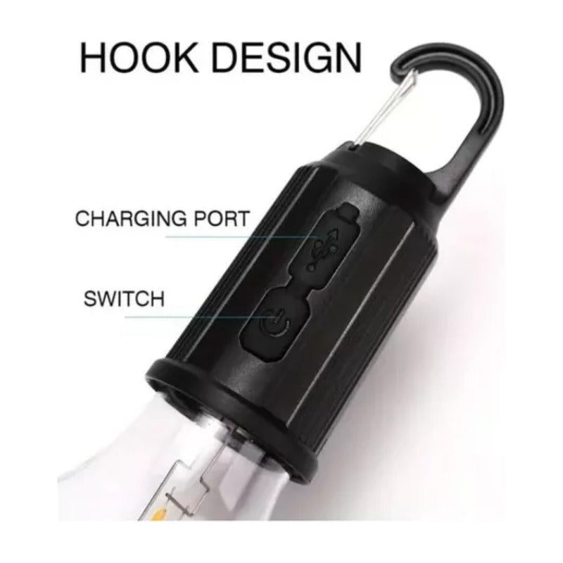 Ampolleta Recargable Luz Cálida Camping Carga Tipo C Negro