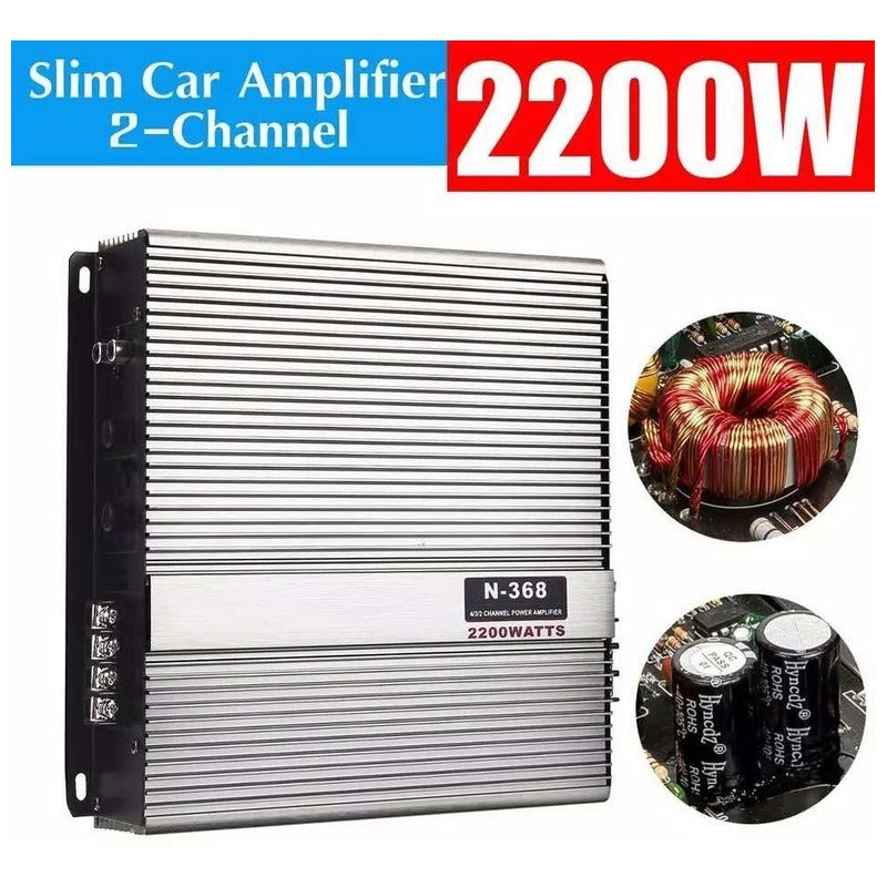 Amplificador Auto Estéreo Audio 2 Canales 2200w 12v Color Plata