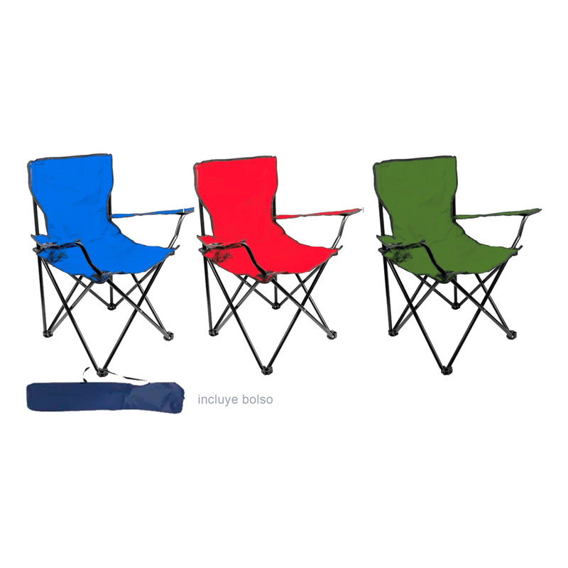 Envio Gratis Pack X2 Silla Plegable Con Bolso Portavasos Al Azar