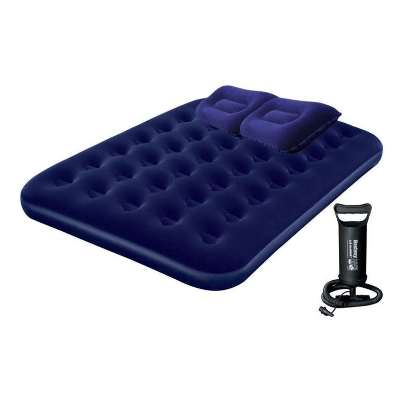 Colchón Inflable Queen Size Con Almohadas 203 Cm Azul