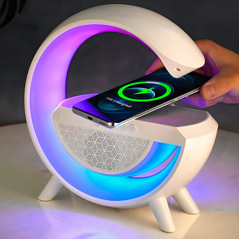 Cargador Inalambrico Parlante Bluetooth Lampara Usb Radio Blanco