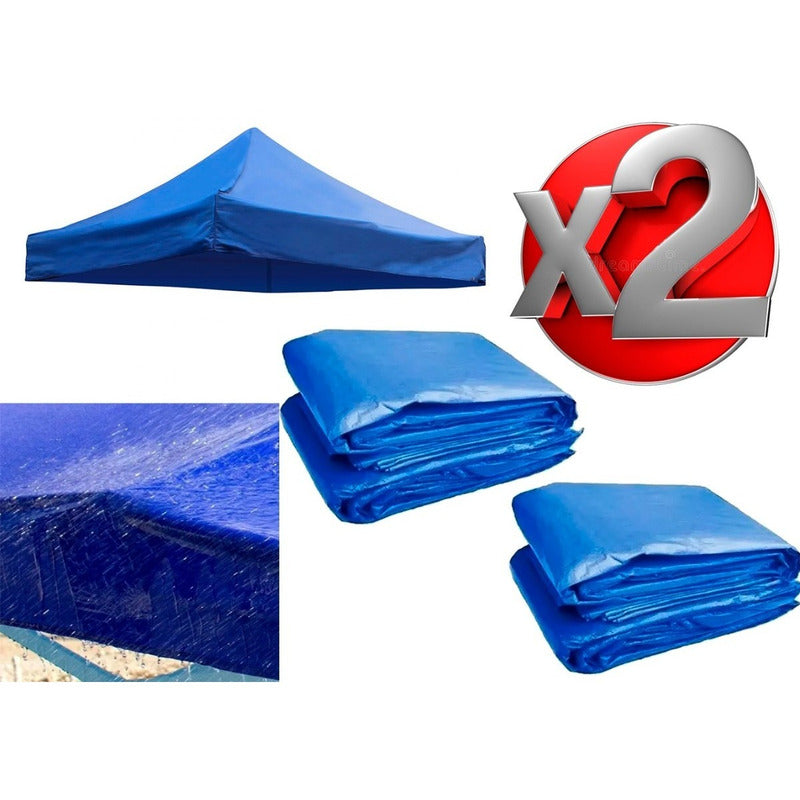 Pack 2 Lona 3x3 Repuesto Para Toldo Carpa Techo Plegable Azul