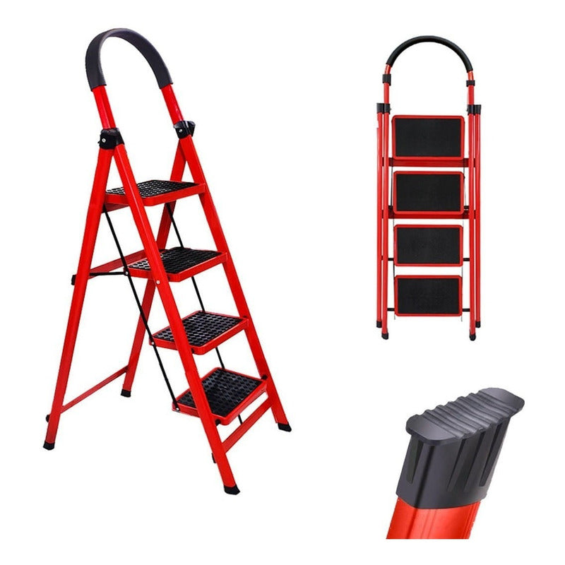Escalera Plegable 4 Escalones Resistente Envio Gratis Rojo