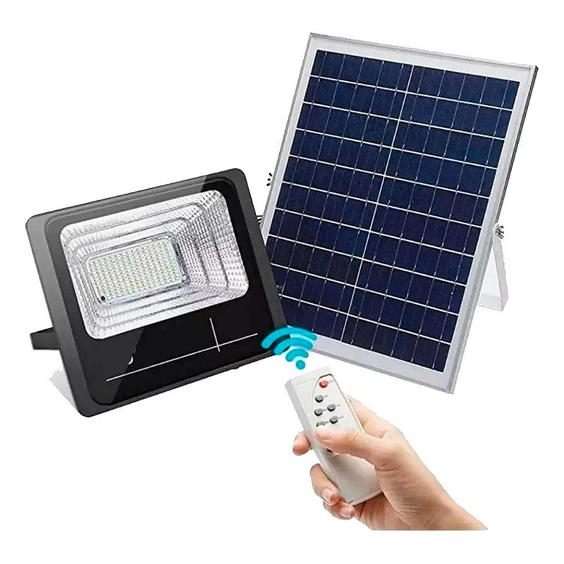 Lampara Foco Solar 120 Led 100w + Panel Solar Control Remoto Negro Fría