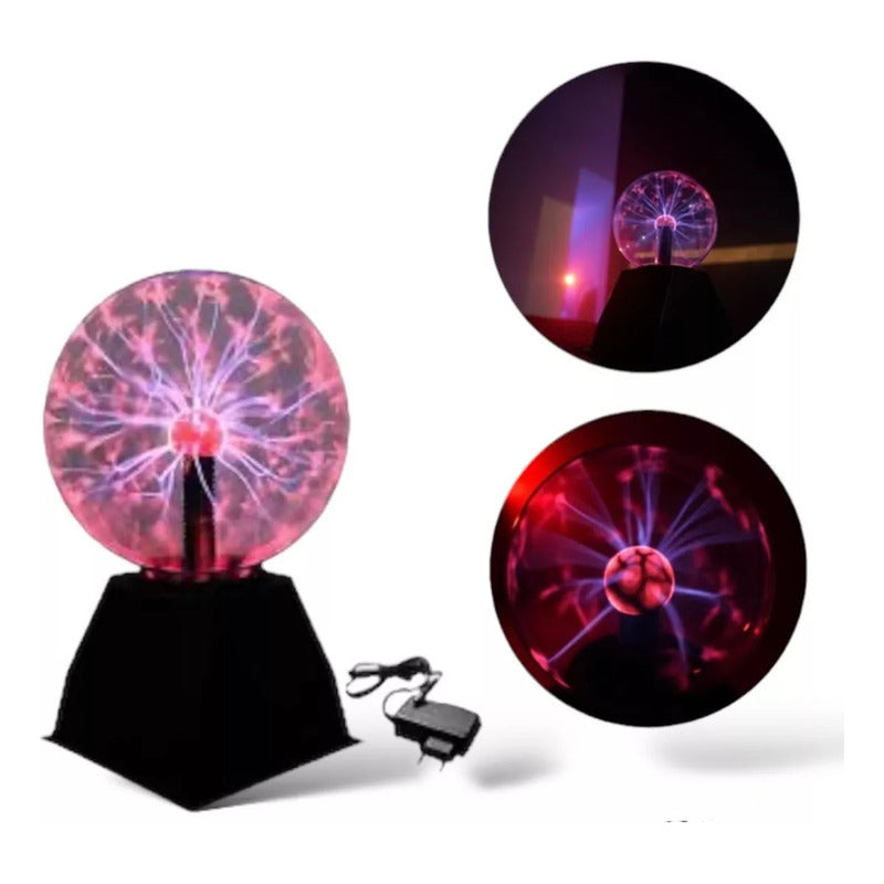 Lámpara Mesa Tesla Plasma Energia Tactil Bola Rayos Velador Negro Transparente