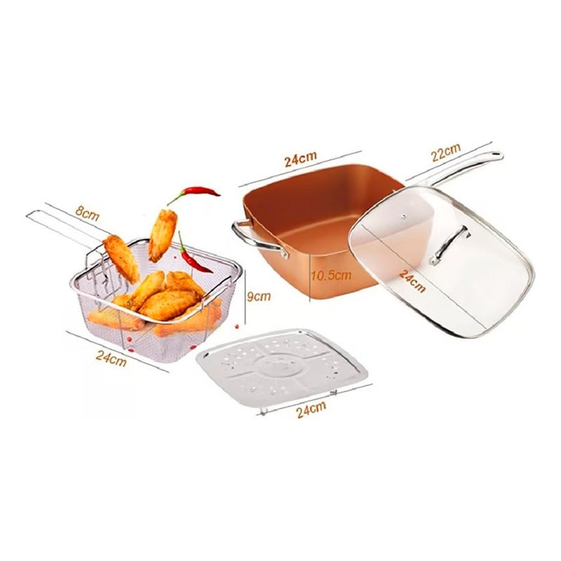 Juego De Cocina Cacerola Olla Sartén Freir Cuadrada Cobre