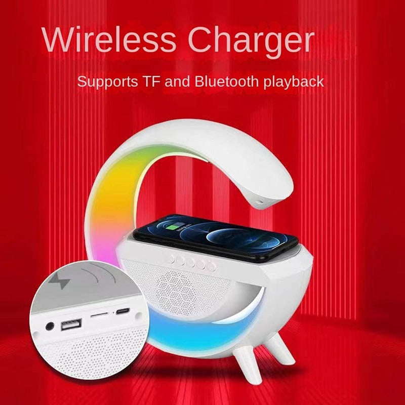 Cargador Inalambrico Parlante Bluetooth Lampara Usb Radio Blanco