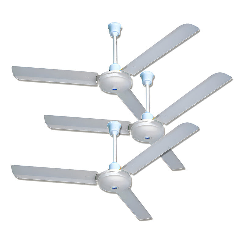 Pack X3 Ventiladores De Techo Metal 3 Aspas 142 Cm Color De La Estructura Blanco Color De Las Aspas Blanco Frecuencia 50 Material De Las Aspas Metalico 1.42 M Aluminio