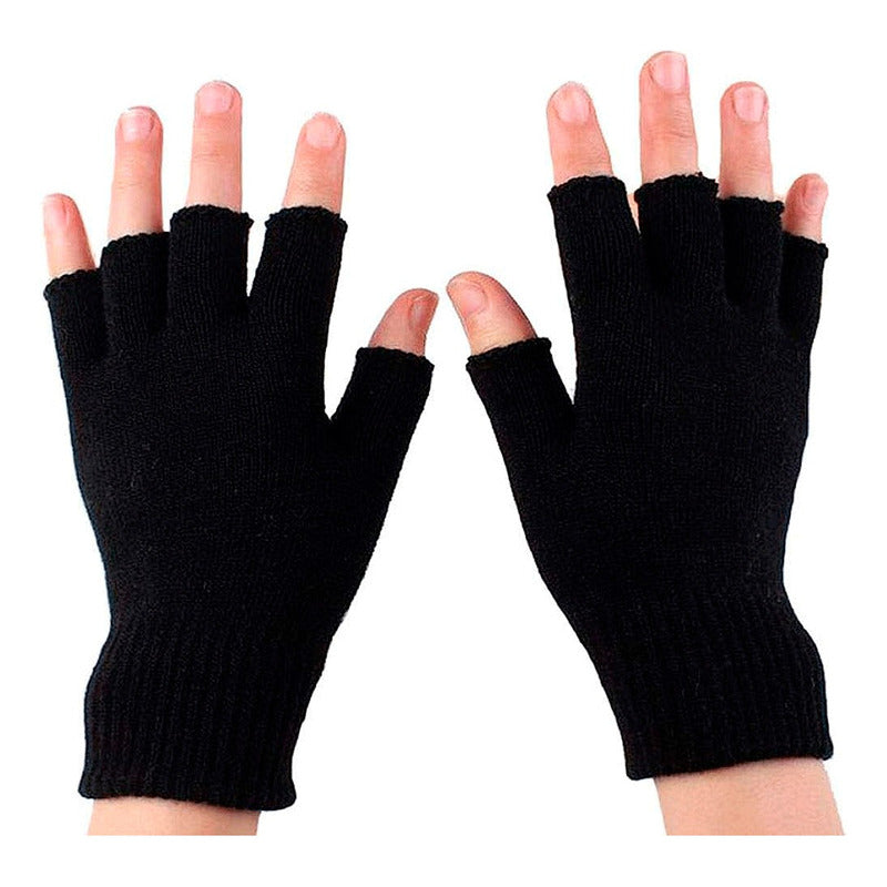 Guantes De Lana Sin Dedos Medio Dedo Caliente De Invierno Negro
