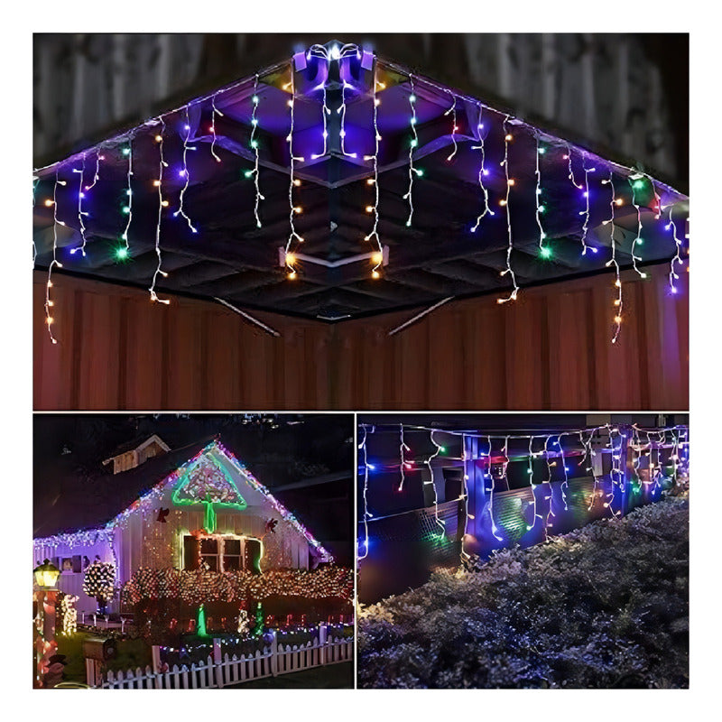 Luces Cascada Navideñas Guirnalda Led Luz Solar 3mt 144 Leds Multicolor
