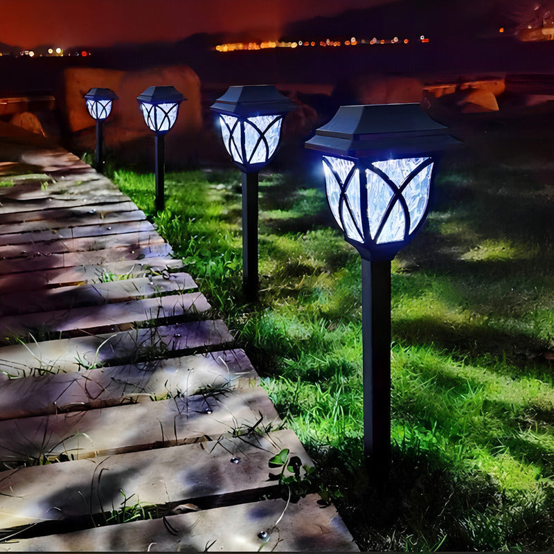 Pack 6 Luces Solares Jardín Estaca Con Sensor Estilo Ingles Color Negro