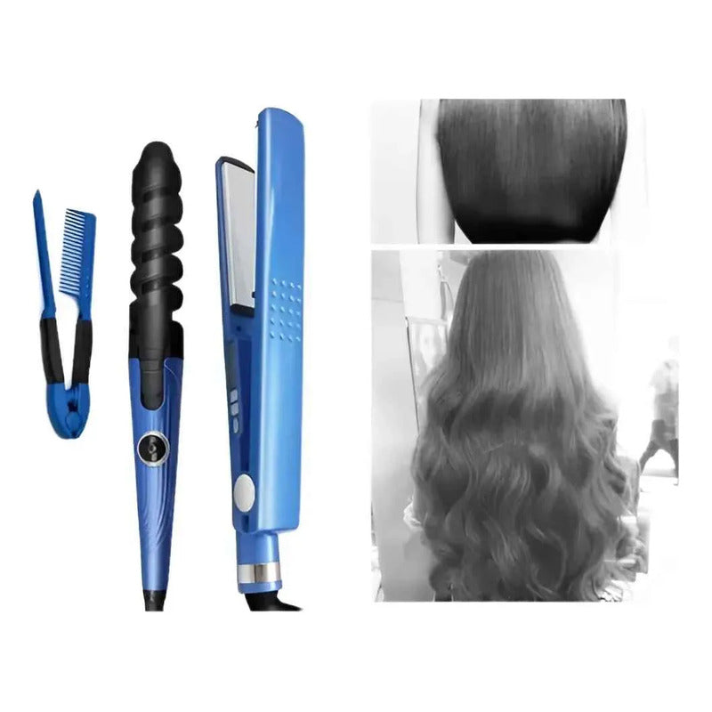 Plancha Rizadora 3 En 1 Alisadora + Onduladora + Peine 450°f Azul