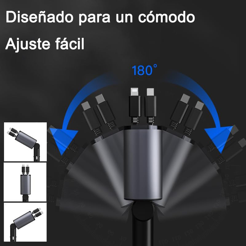Cargador Retráctil Para Coche Cargador Usb C 4 En 1 De 60 W Plateado