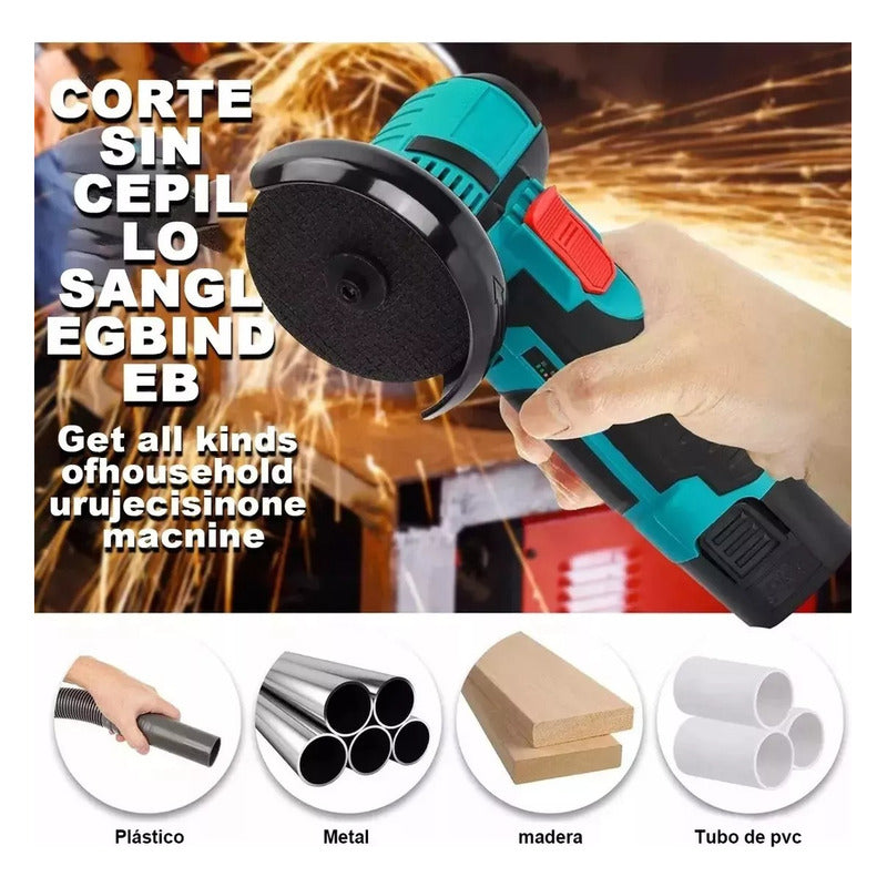 Esmeril Galletera Amoladora Inalámbrico Recargable +2 Discos Azul 1