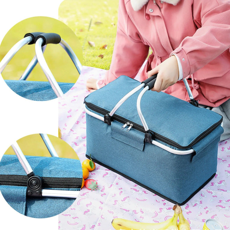 Canasto De Picnic Para 4 Personas Cesta Térmica Impermeable Color Gris2