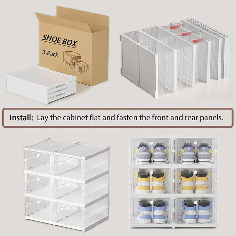 Pack X3 Caja Organizadora De Zapatos Transparente Resistente Blanco Lisa