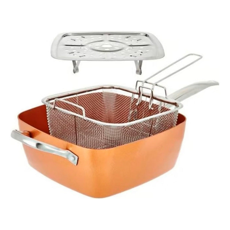 Juego De Cocina Cacerola Olla Sartén Freir Cuadrada Cobre