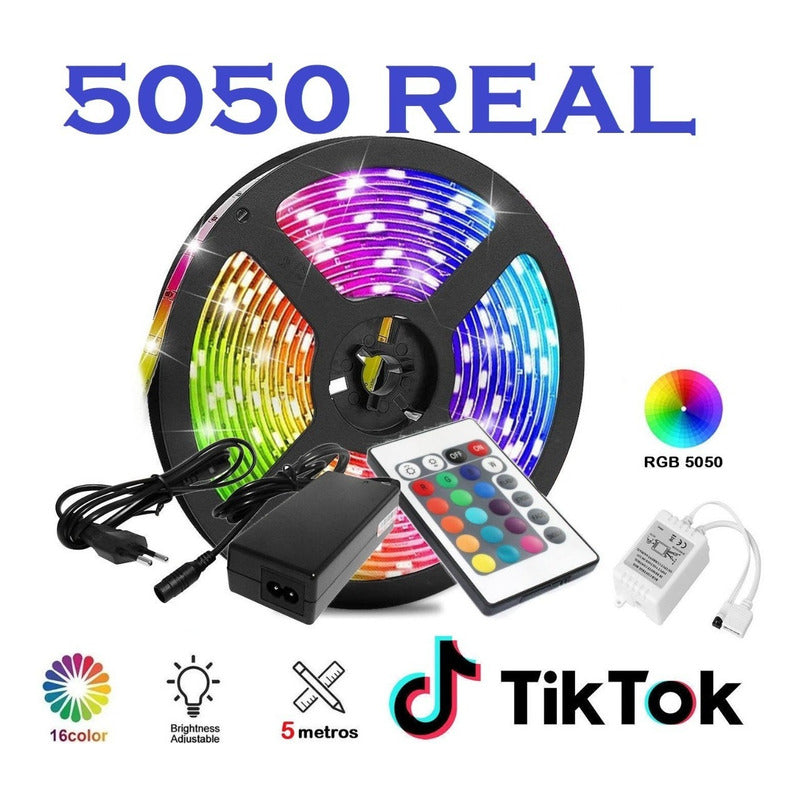 Tira Cinta Led Luces 5050 Rgb Con Control Remoto 5m Multicolor