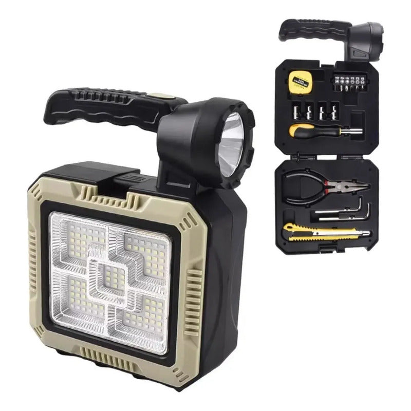 Linterna + Kit Herramientas Luz Recargable Solar Con 3 Modos Blanco Gris