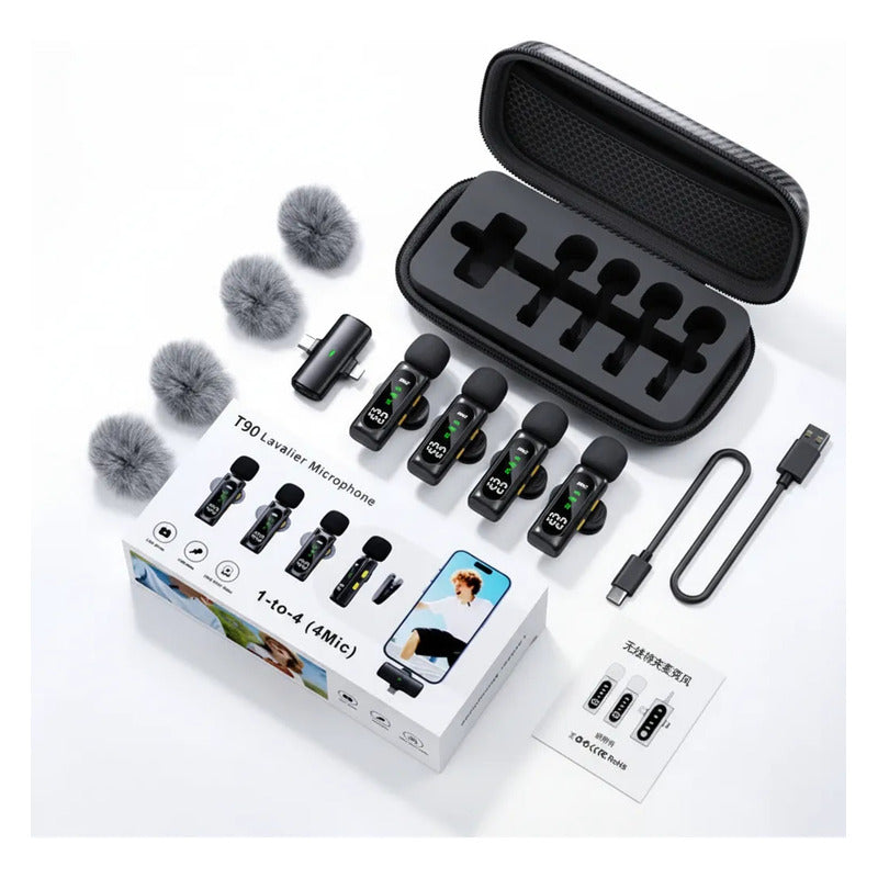 Pack X4 Microfonos De Contenido Bluetooth Lavalier Inalámbri Negro