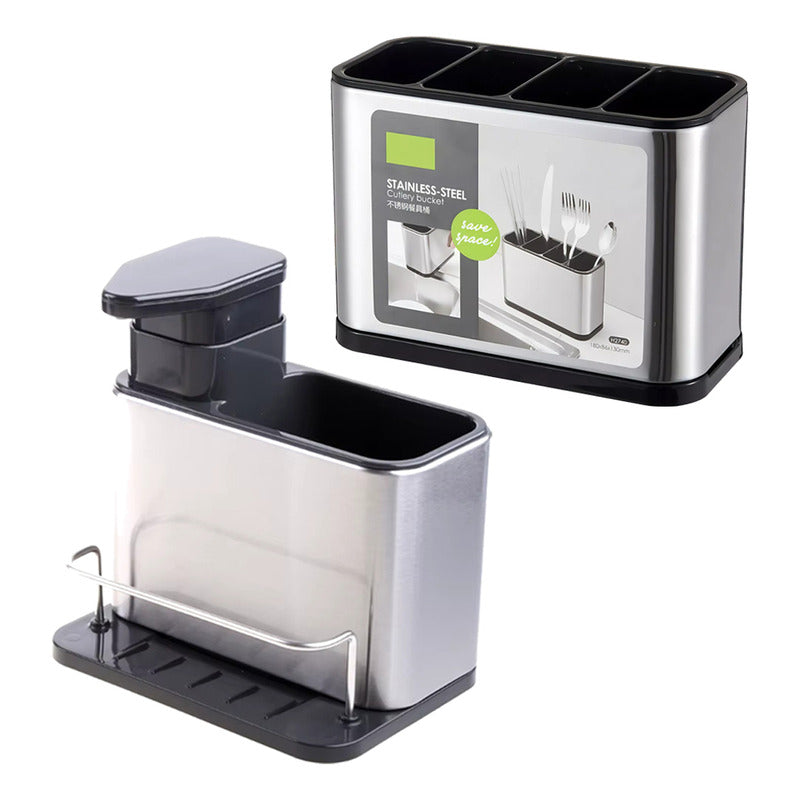 Pack Portacubiertos De Cocina Con Dispensador De Jabon Acero Unit