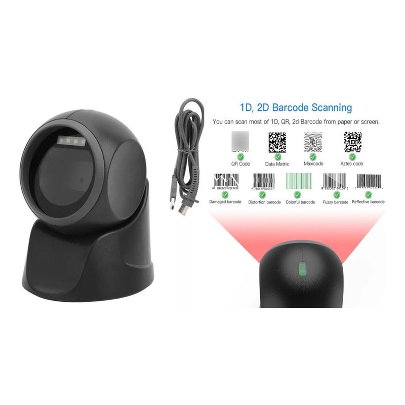 Escaner Lector Código De Barras 1d 2d Escritorio Usb Laser Negro Usb
