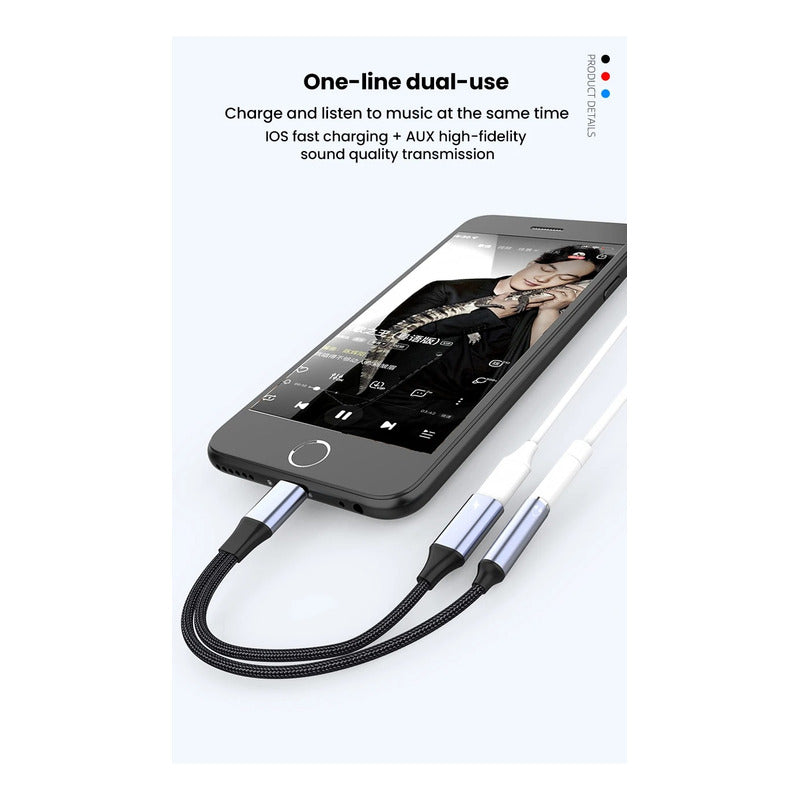 Adaptador De Cable Lighthing, Jack Audifonos Y Carga  Negro