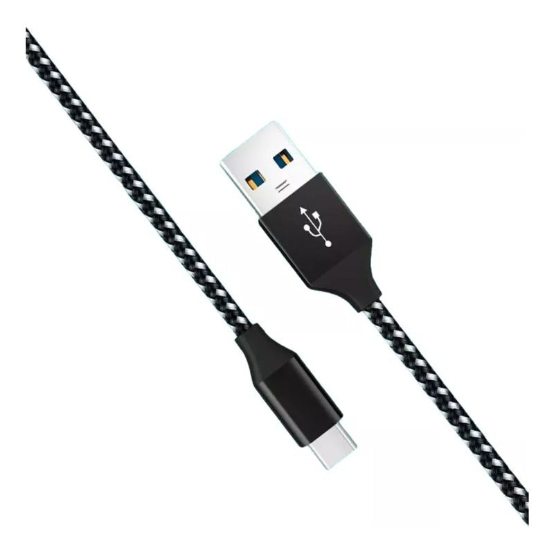 Cable De 3mts De Largo Modelo Usb C Reforzado Carga Rapida Negro