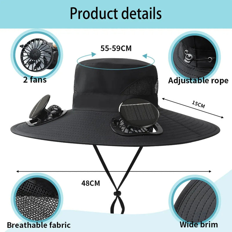 Sombrero Ventilador Solar Integrado Para Verano Con Usb Gris L Camuflaje