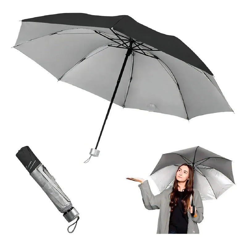 Paraguas Lluvia Plegable Sombrilla Quita Sol Impermeable Ret Negro
