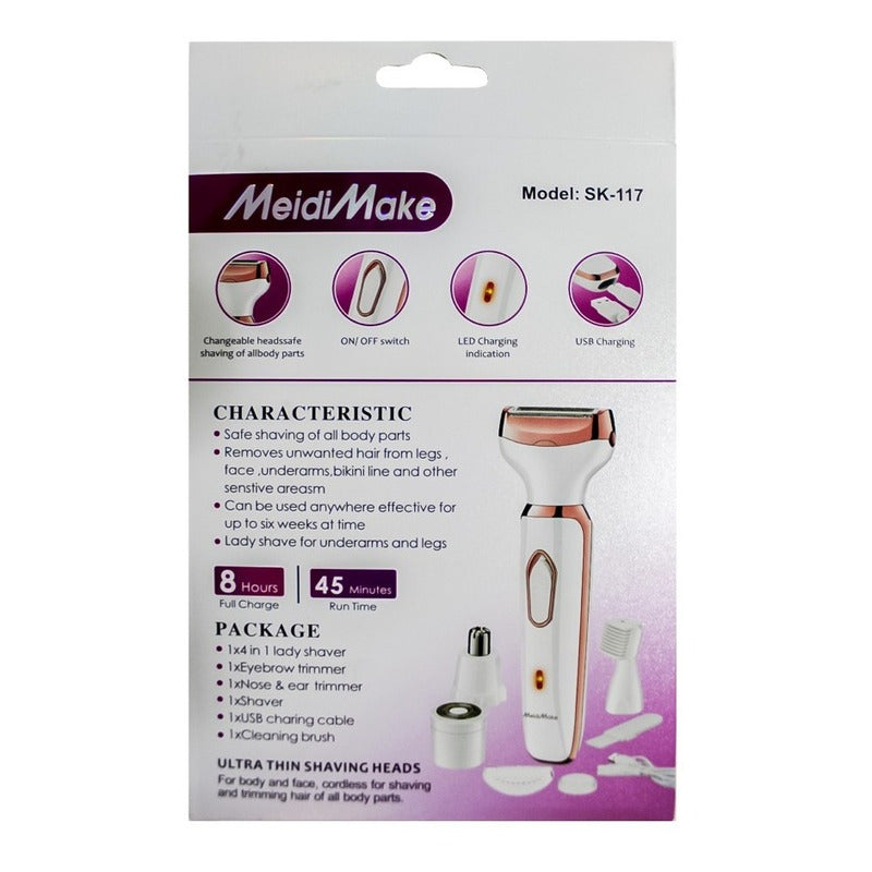 Maquina Depiladora Para Mujer 4 En 1 Recargable Nariz Cejas Blanco