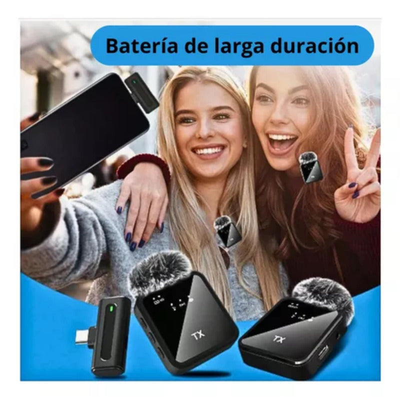 Pack 2 Microfonos Inalambrico Dual Para iPhone Y Android- Perfectos Para Grabar Videos, Realizar Transmisiones En Vivo O Crear Contenido Para Redes Sociales Negro