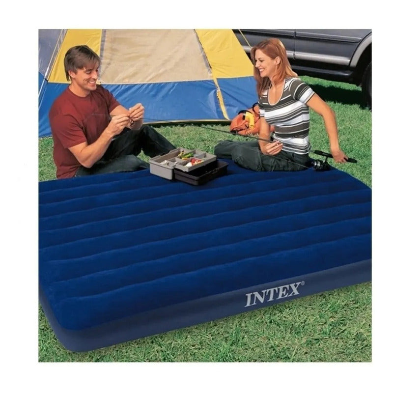 Colchón Inflable 2 Plazas Camping Viajes Hogar Resistente Azul