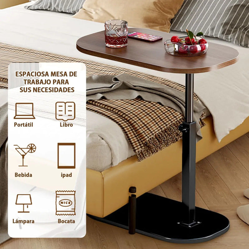 Mesa Auxiliar Tipo C Giratoria Altura Ajustable Living Pieza Marrón