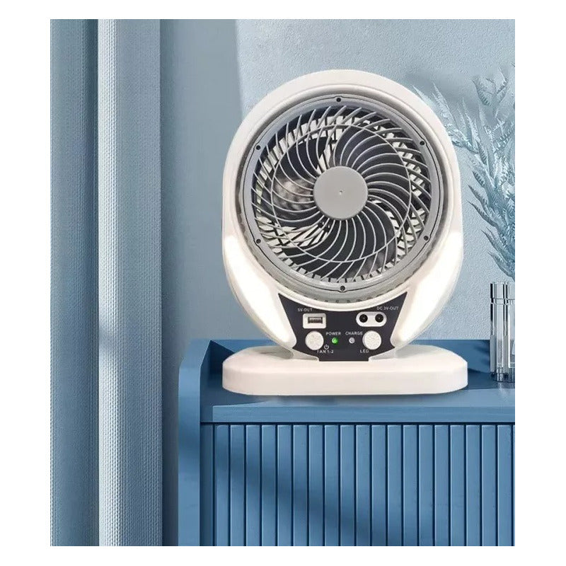 Ventilador Portátil Recargable Panel Solar Incluye Ampolleta 17 Cm 50 Blanco Gris Plástico 7