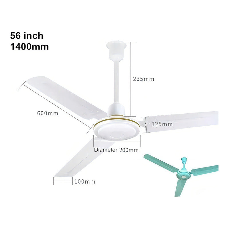 Pack X3 Ventiladores De Techo Metal 3 Aspas 142 Cm Color De La Estructura Blanco Color De Las Aspas Blanco Frecuencia 50 Material De Las Aspas Metalico 1.42 M Aluminio