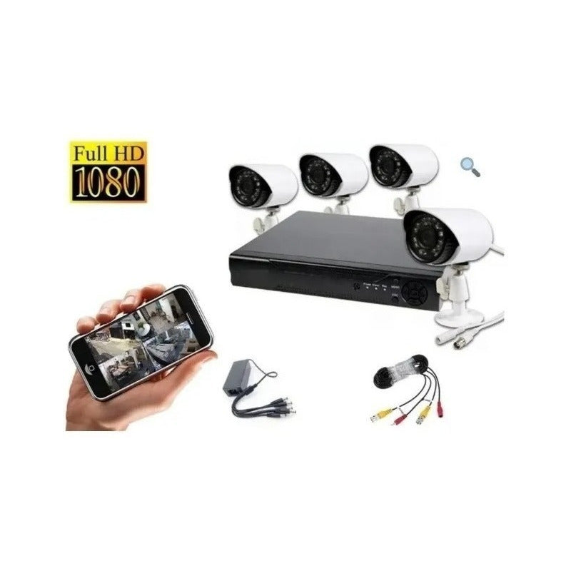 Kit Dvr Con 4 Cámaras De Seguridad Interior Y Exterior Blanco
