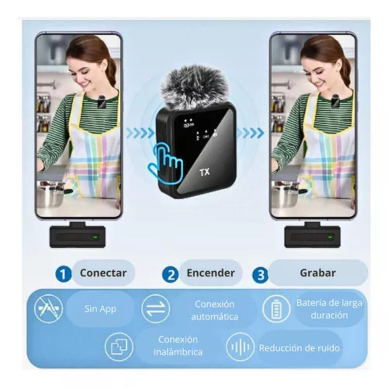 Pack 2 Microfonos Inalambrico Dual Para iPhone Y Android- Pe Negro