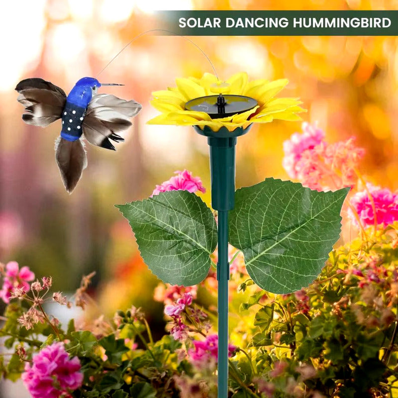 Estaca Solar Giratoria Colibrí Jardin Picaflor En Girasol Amarillo