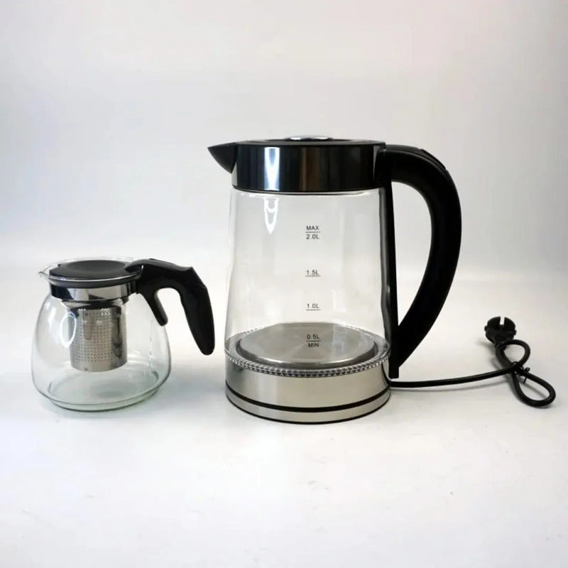 Hervidor Electrico 2l + Tetera Con Infusor 1l 1500w Negro