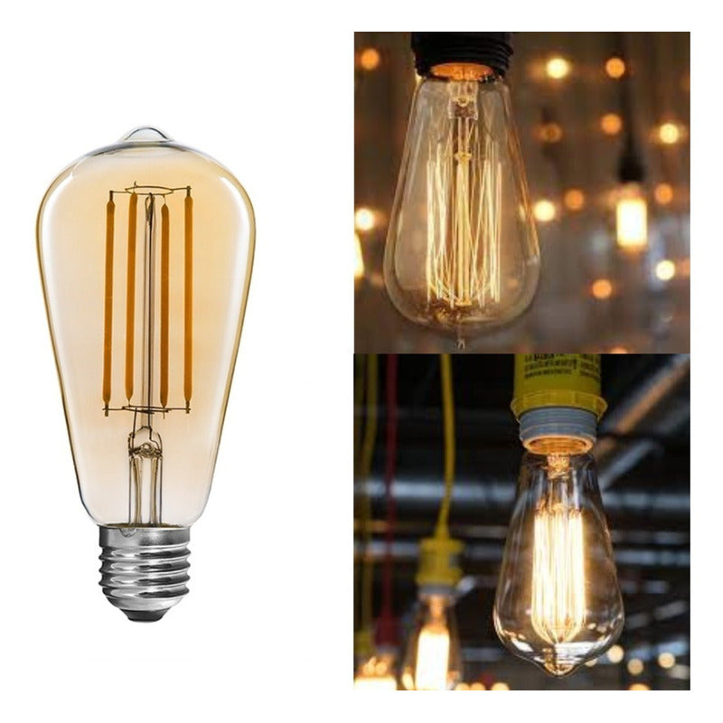 Pack X10 Ampolleta Led  Vintage Filamento Cálida Ahorradora  Cálida