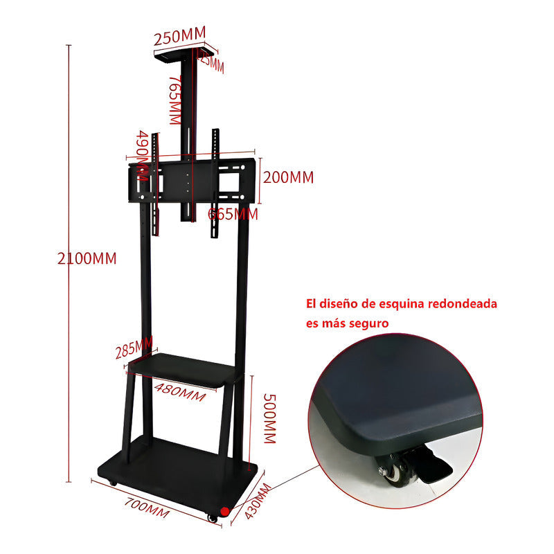 Soporte Stand De Tv Móvil 32 - 70 Pulgadas Carro Movil Rueda Color Negro
