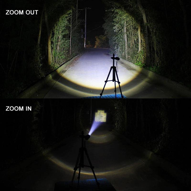 Linterna Led 3000 Lumens Recargable Con Zoom Resiste Lluvia Blanco Negro